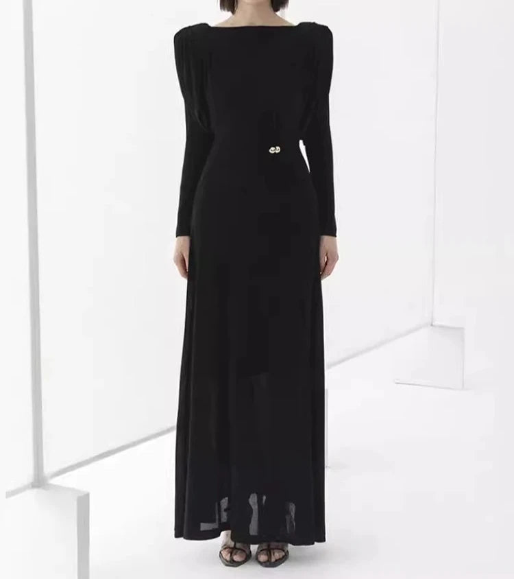 Slash Neck Chiffon Loose Waist Solid Color Dress