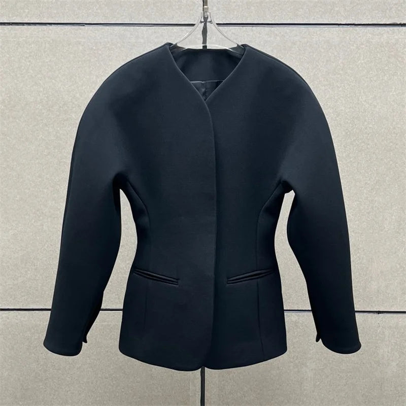 |Single Breasted Slim Long Sleeved V-neck Jacket