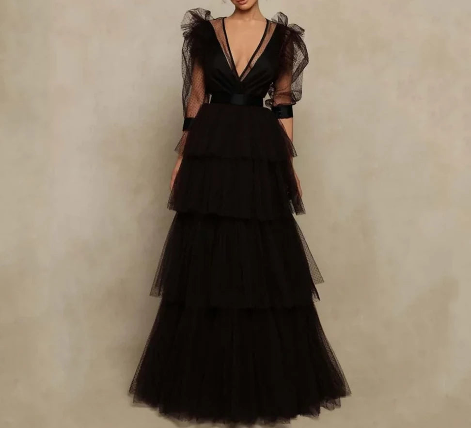 Puffy Sleeve A-line Prom Elegant Dress