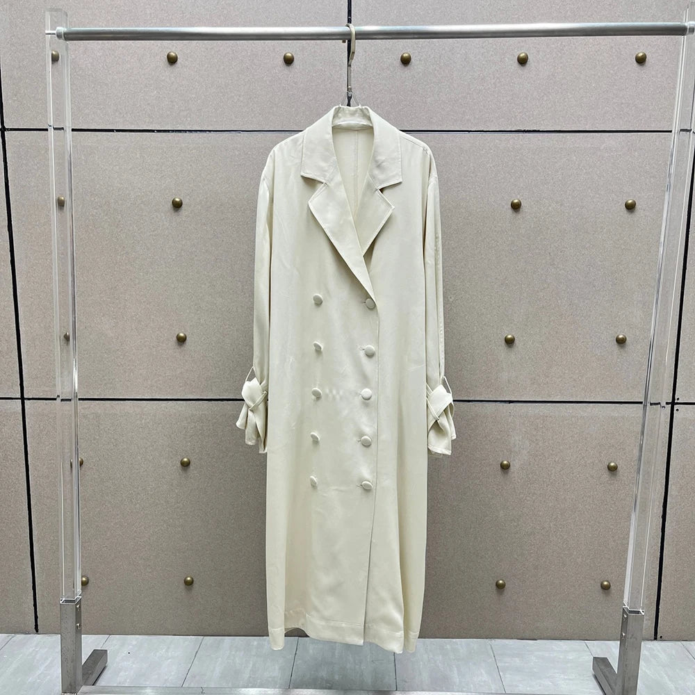 Temperament Commuter Lapel Double-breasted Long Jacket