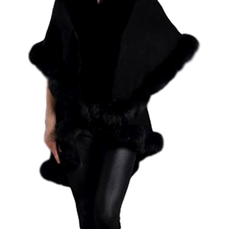 Genuine Fox Fur Collar Cashmere Shawl