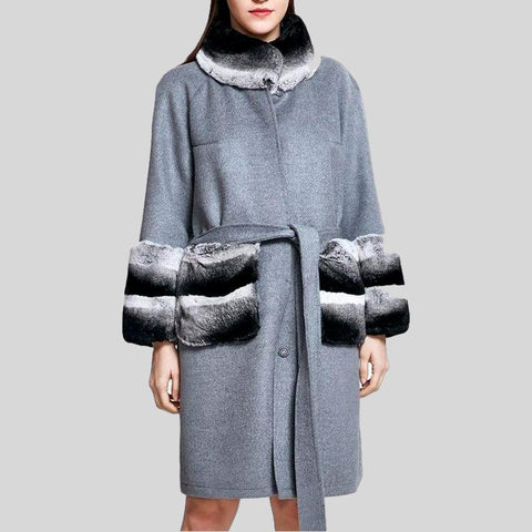 Genuine Knitted Rabbit Fur Multi-Color  Coat
