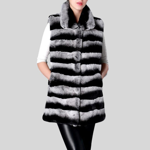 Genuine Knitted Rabbit Fur Multi-Color  Coat