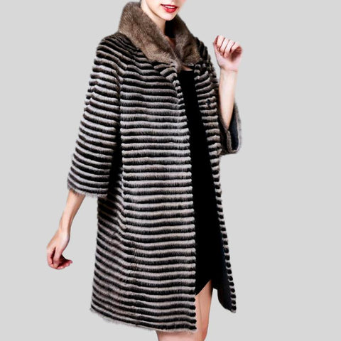 Genuine Knitted Rabbit Fur Multi-Color  Coat