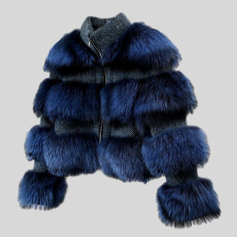 Genuine Knitted Rabbit Fur Multi-Color  Coat
