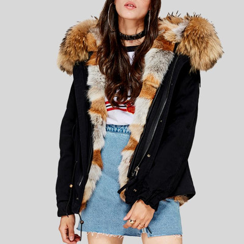 Genuine Knitted Rabbit Fur Multi-Color  Coat