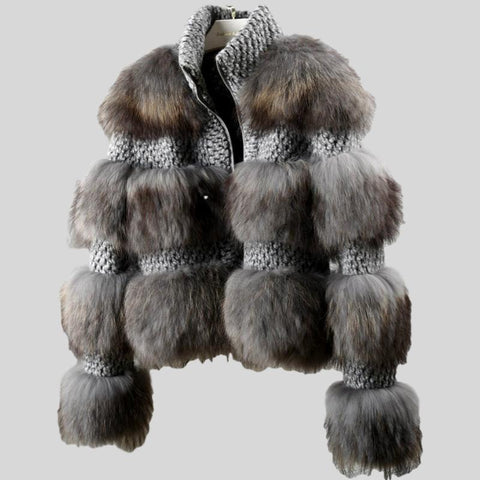 Genuine Knitted Rabbit Fur Multi-Color  Coat