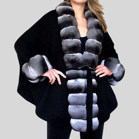 Genuine Knitted Rabbit Fur Multi-Color  Coat