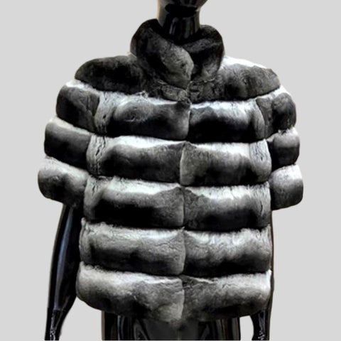 Genuine Knitted Rabbit Fur Multi-Color  Coat