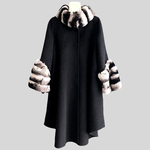 Genuine Knitted Rabbit Fur Multi-Color  Coat