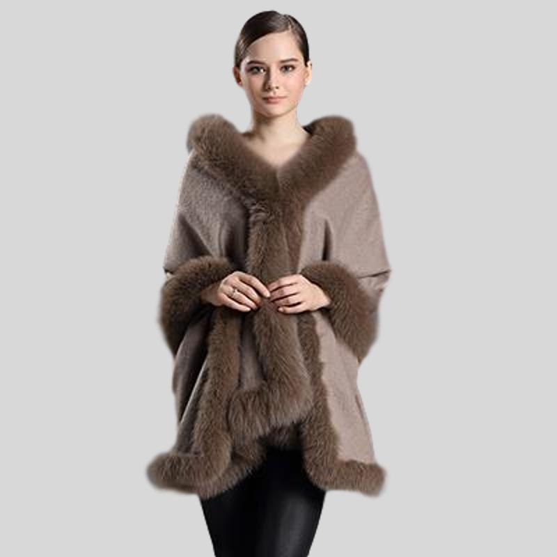Genuine Fox Fur Collar Poncho