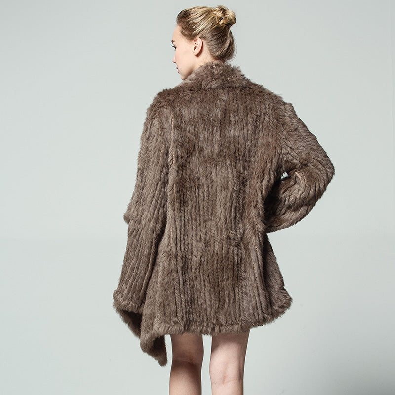 Genuine Knitted Rabbit Fur Multi-Color  Coat - Knot Bene