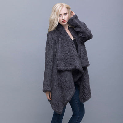 Genuine Knitted Rabbit Fur Multi-Color Coat