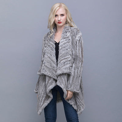 Genuine Knitted Rabbit Fur Multi-Color  Coat - Knot Bene