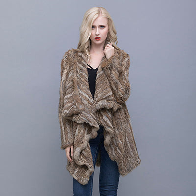 Genuine Knitted Rabbit Fur Multi-Color  Coat - Knot Bene