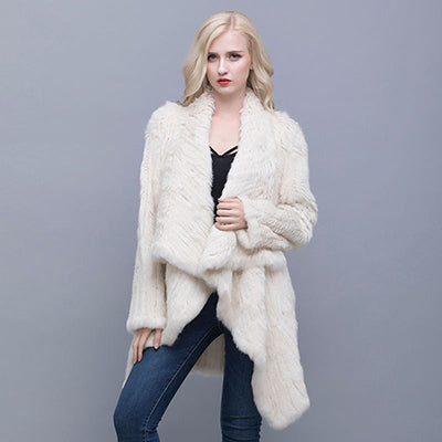 Genuine Knitted Rabbit Fur Multi-Color  Coat - Knot Bene