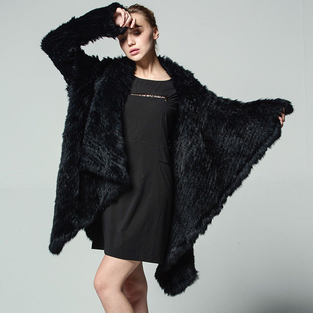 Genuine Knitted Rabbit Fur Multi-Color  Coat - Knot Bene