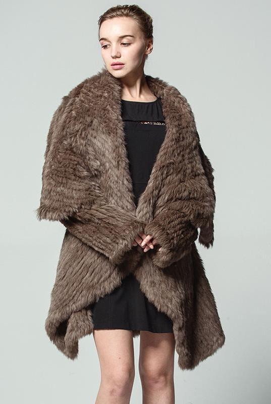 Genuine Knitted Rabbit Fur Multi-Color  Coat - Knot Bene