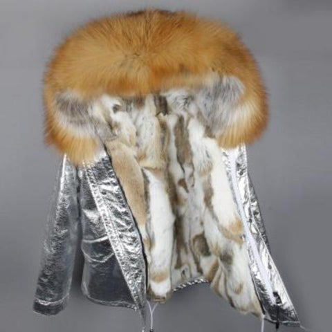 Genuine Knitted Rabbit Fur Multi-Color  Coat