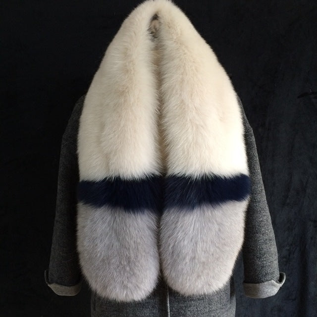 Long & Wide Three Tones Genuine Fox Fur Scarf