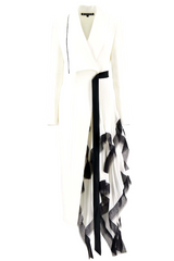 Spliced Mesh Chic Blazer Lapel Long Sleeve Spliced Button Elegant Long Dress