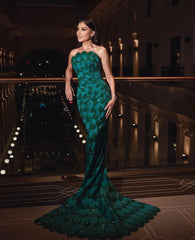 Emerald Green Strapless Mermaid Evening Dress