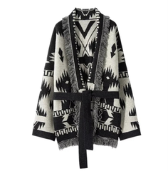 Vintage Tassels Cardigan  Cashmere Knit Jacquard Sweater Coat