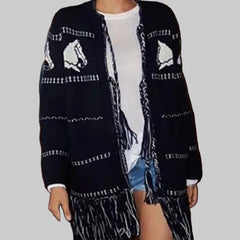 Hit Color Spliced Tassels Cardigan