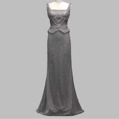 Luxury  Gray Straight  with Straps Evening Dress