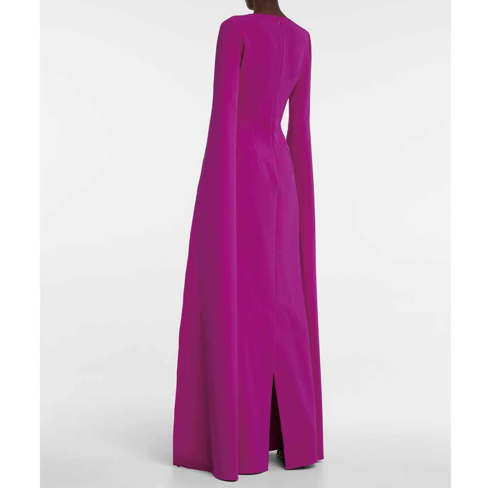 Purple Crepe Long Sleeve Shawl Luxury Dress