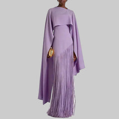 O-neck High Waist Tassel Hem With Shawl  Sleeveless Banquet Dress