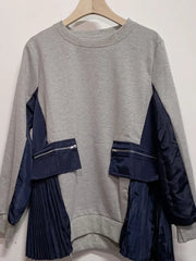 Contrast Pleated  Pocket Patchwork Top