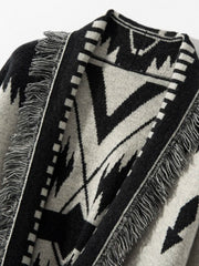 Vintage Tassels Cardigan  Cashmere Knit Jacquard Sweater Coat