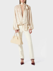 Chic Spliced Crocodile Pattern Blouse V Neck Long Sleeved Shirt