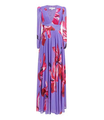 Maxi V-Neck High Waist Flower Printed Long Dress