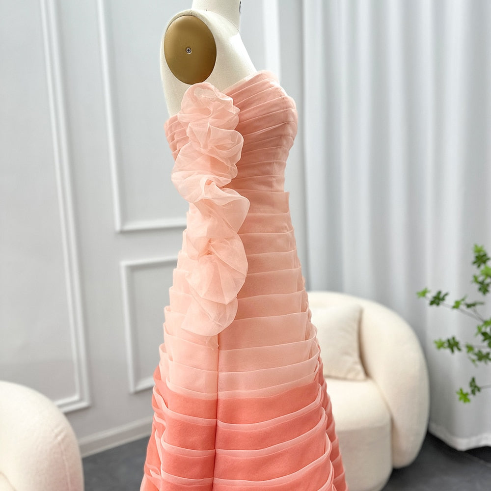 Sheer Fairy Gradual Pink  Long Formal Prom Dress