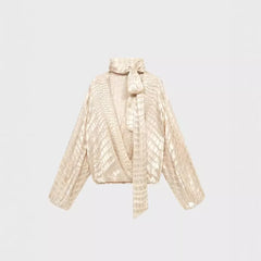 Chic Spliced Crocodile Pattern Blouse V Neck Long Sleeved Shirt
