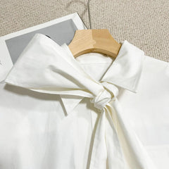 Retro Slimming And Versatile Temperament Bow-Decorated Poplin Top
