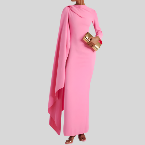 Elegant Hollow Out O Neck Flare Sleeve Split Basics Long Dress