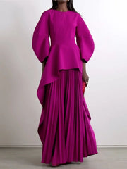 Elegant Solid Color Loose Tiered Pleated Banquet Dress