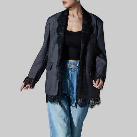 Knitted blended Belt Turn Down Collar Coat