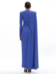 Long Sleeve Maxi  With Draped Cape Formal Dress