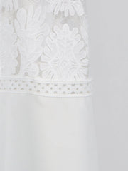 Hollow Out Embroidery Stand Collar Long Sleeve High Waist A Line Dress