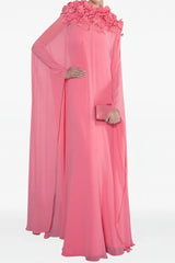 Long Cape Chiffon Flowers Dress