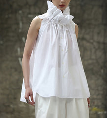 Stand Collar Sleeveless Loose Fit Shirt
