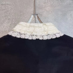 Lace hook flower hollow lotus leaf edge splicing long sleeved silk Top