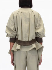 Layered Stand Collar Spliced Loose Jacket