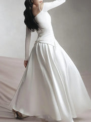 Elegant Patchwork Metal Strapless Off Shoulder Sleeve High Waist Dress