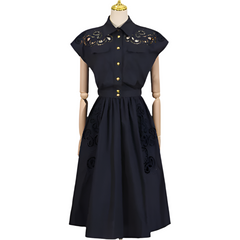 Hollow Out Chic Two Piece Sets Lapel Short Sleeve Spliced Button Tops High Waist Long Skirt Elegant Set