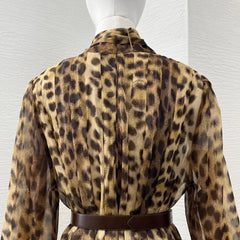 Leopard High Quality Full Lantern Sleeve Lace-up Bow Belted Vintage Midi Dresses